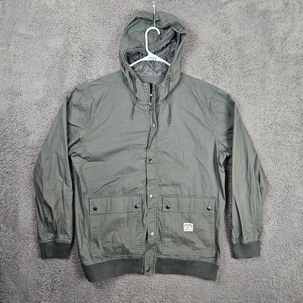 DC Shoes Mens XL Hooded Bomber Jacket Olive Green Ripstop Full Zip Skater Coat